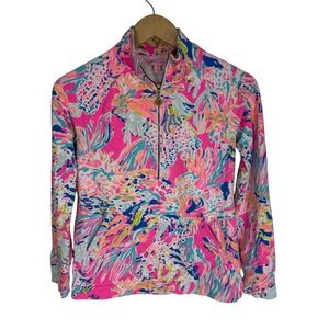 Lilly‎ Pulitzer Pink Blue Tiki Pink Sunken Treasure Half Zip Popover Pullover XS